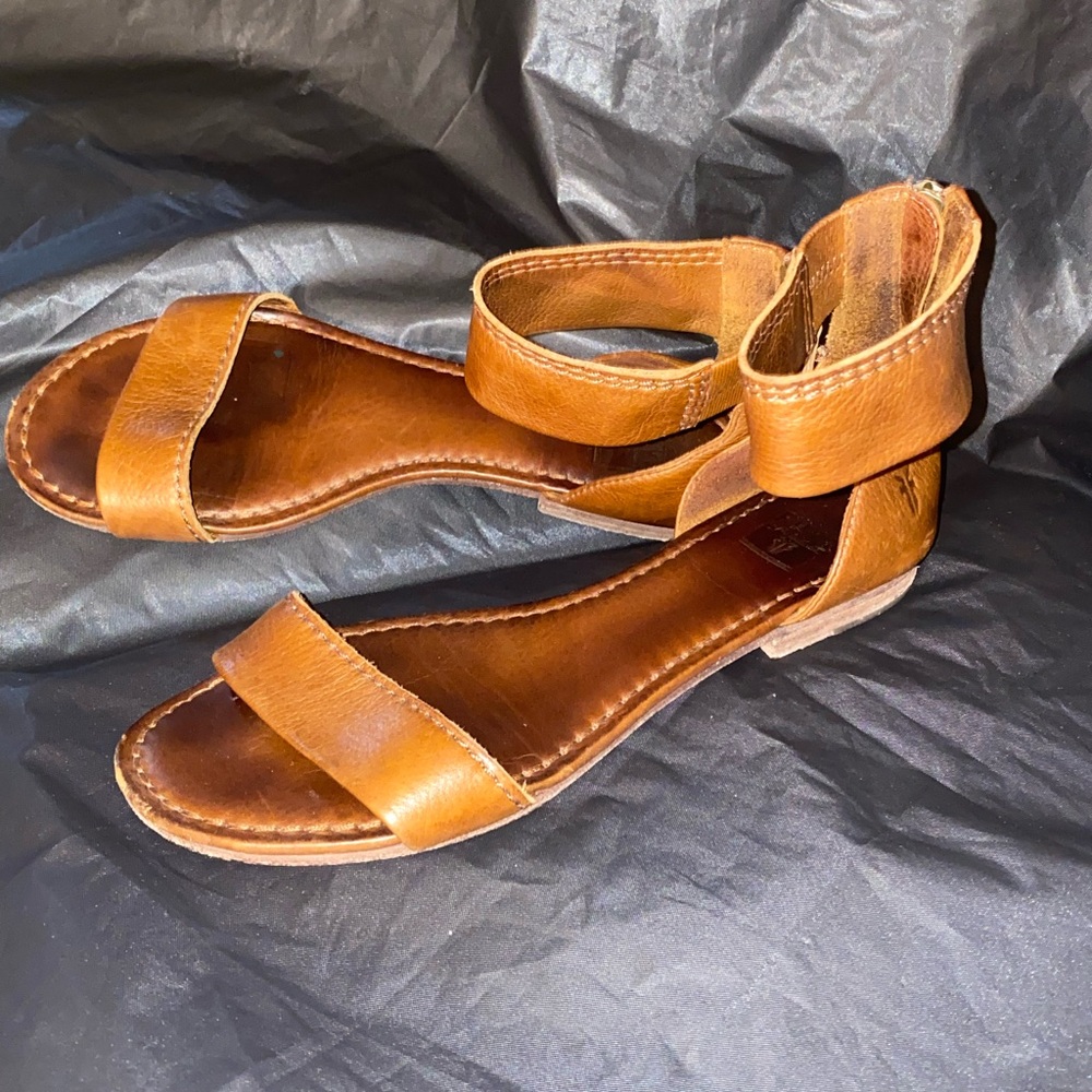 Leather Ankle-Strap Sandals in Cognac - Picture 3 of 4